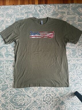 Next Level Apparel Olive Green Short Sleeve Ford custom Tee with Flag Graphic